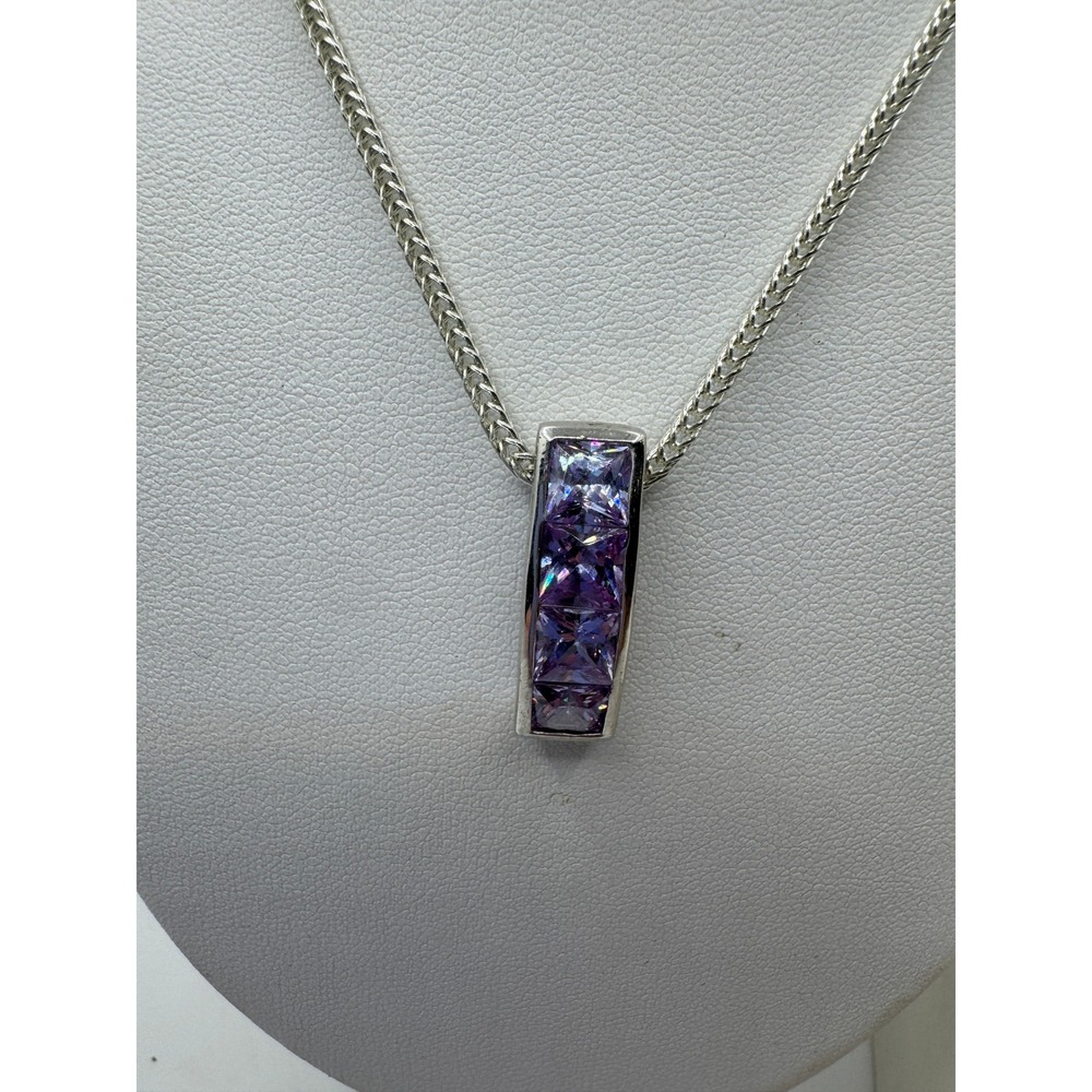 Silver Tone Purple Crystal Bar Pendant Necklace and Marquise Drop Earring Set - Picture 2 of 5